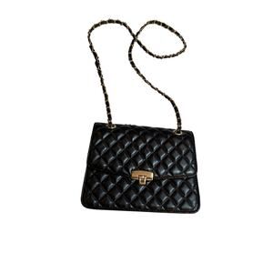 Small Black Purse Faux Leather Convertible Crossbody Chain Strap 3 Compartments